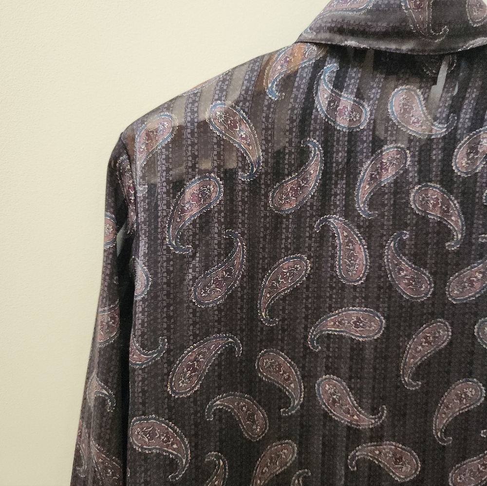 Vintage Notations Petite Sheer Paisley Button Up Blouse Size 12 Flowy 90s - Picture 8 of 8